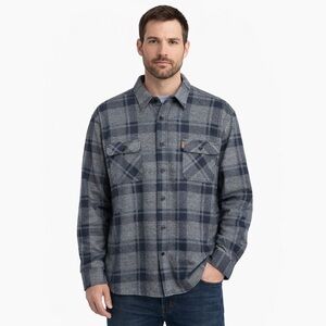 Chaps Men’s Lakeland Knit Flannel Button-Up Shirt XXL Gray Plaid‎ Long Sleeve